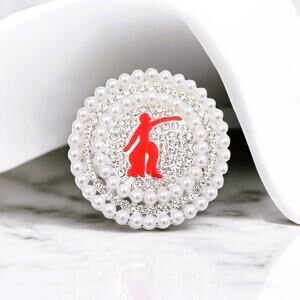 Delta Sigma Theta Brooch Design with Rhinestone and Pearls